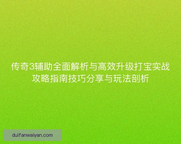 传奇3辅助全面解析与高效升级打宝实战攻略指南技巧分享与玩法剖析